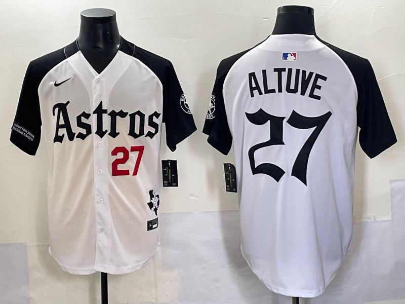 Men 2025 Houston Astros #27 Altuve White Black Five generations Joint Name Nike MLB Jersey style 3